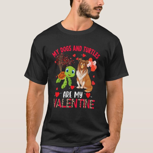 Camiseta Dogs And Turtles Are My Valentine Sheltie With Tur (Frente)