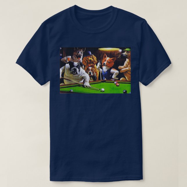 Camiseta Dogs Playing Pool  (Frente do Design)
