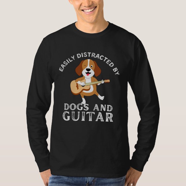 Camiseta Dogs Quote Easily Distracted by Dogs and Guitar (Frente)