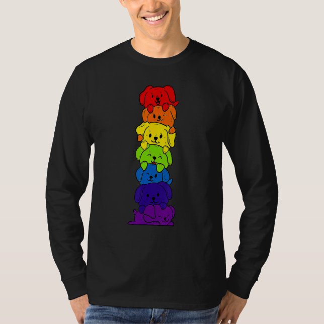 Camiseta Dogs Stack Rainbow LGBT Gay Les Trans Pride Pet (Frente)