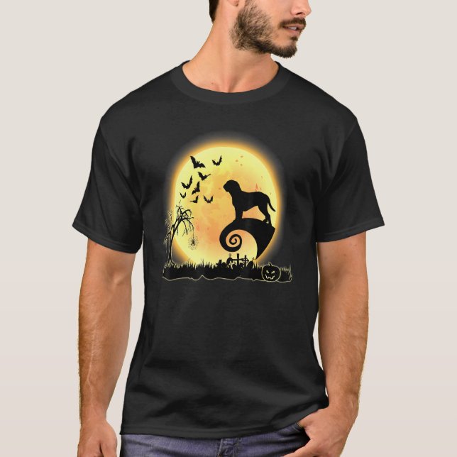 Camiseta Dogue De Bordeaux Scary E Moon Dog Halloween Cos (Frente)