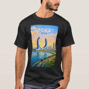 Camiseta Doha Qatar Ilustração Arte de Viagem Vintage