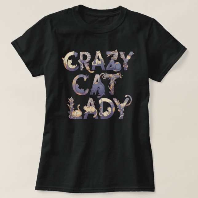 Camiseta Doida por Gatos Preta (Frente do Design)