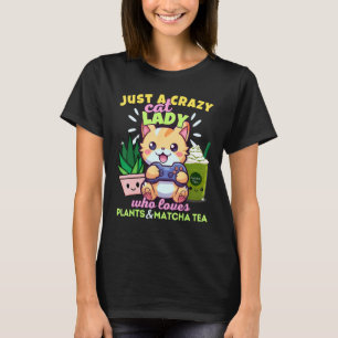 Camiseta Doida por Gatos Que Ama Jogos Planta Matcha Latt