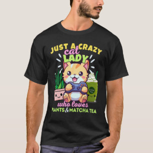 Camiseta Doida por Gatos Que Ama Jogos Planta Matcha Latt