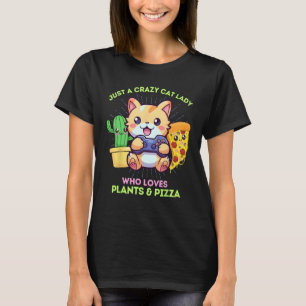 Camiseta Doida por Gatos Que Ama Jogos Plantas Pizza &