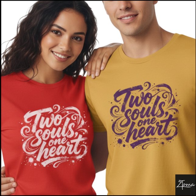 Camiseta Dois Almas Um Coração Script Grunge (Sample design. Several style are available to choose from, with the option to add a name & color.
)