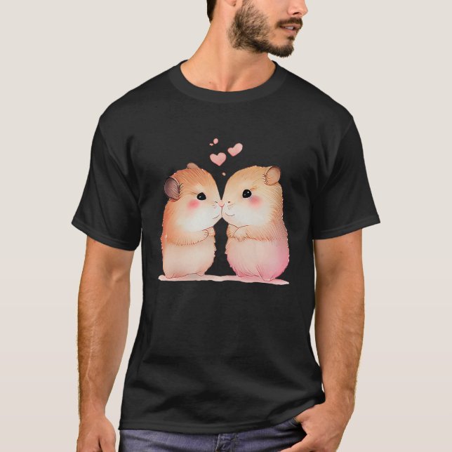 Camiseta Dois Amantes Hamsters Em Dia de os namorados Cardí (Frente)