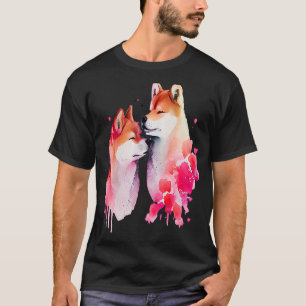 Camiseta Dois Amantes Shiba Em Dia de os namorados De Coraç