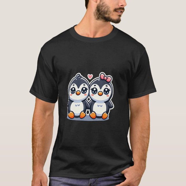 Camiseta Dois Amigos Pinguins Bonitos Segurando Mãos (Frente)