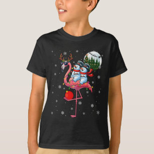 Camiseta Dois bonecos de neve de Natal montando renas flami