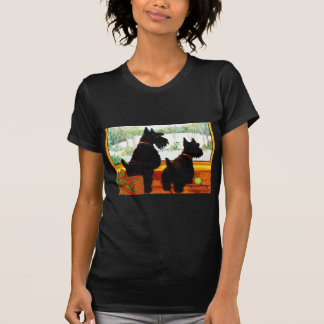 Camiseta Dois cães escoceses esperando Papai Noel