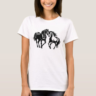 Camiseta Dois cavalos apaixonados por casal de amante negro