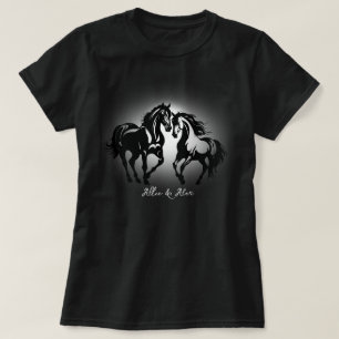 Camiseta Dois cavalos apaixonados por casal de amante negro