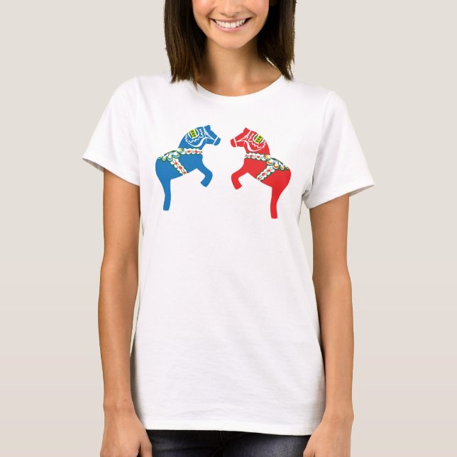 Camiseta Dois cavalos Dalarianos opostos - dalahästar (Frente)