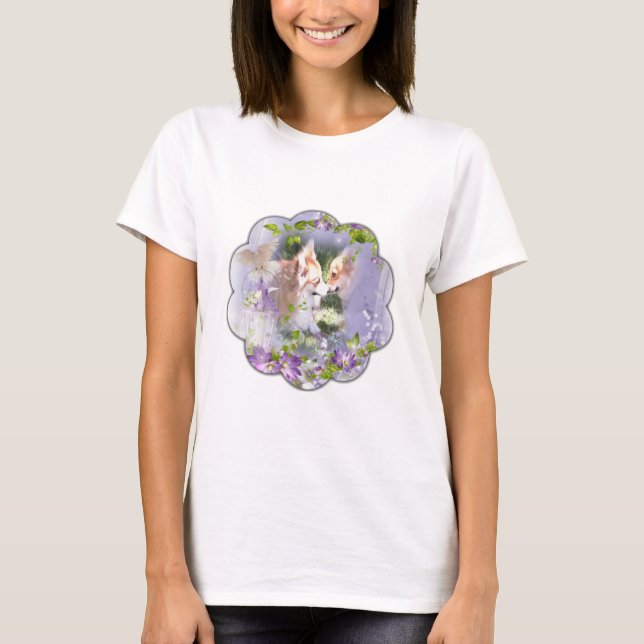 Camiseta Dois Corgis encontram-se no primavera (Frente)