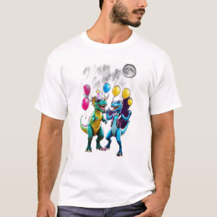 Camiseta Dois dinossauros dançando como se estivessem numa 