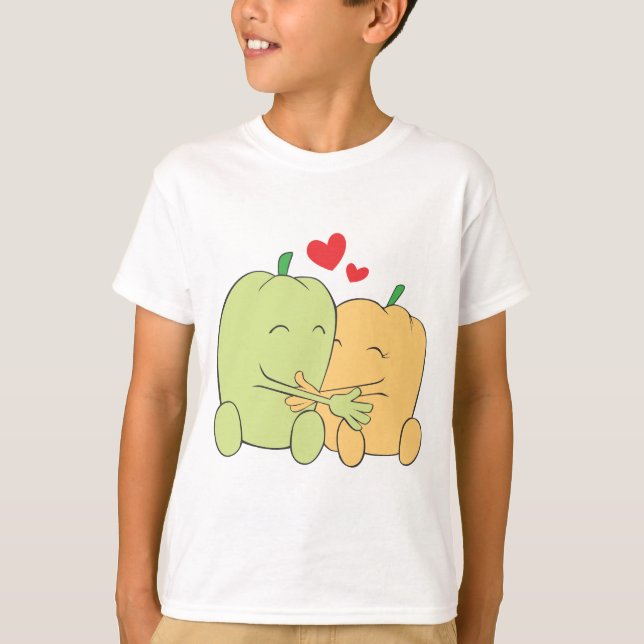 Camiseta Dois Doces Pimentos De Bell Abraçando-Se (Frente)