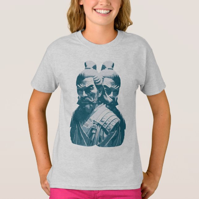Camiseta Dois Estatuetas de Samurai Japoneses Design (Frente)