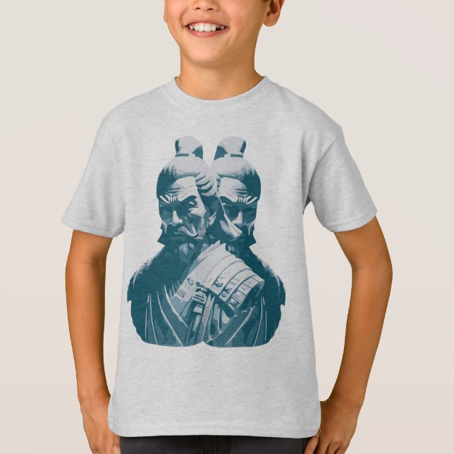 Camiseta Dois Estatuetas de Samurai Japoneses Design (Frente)