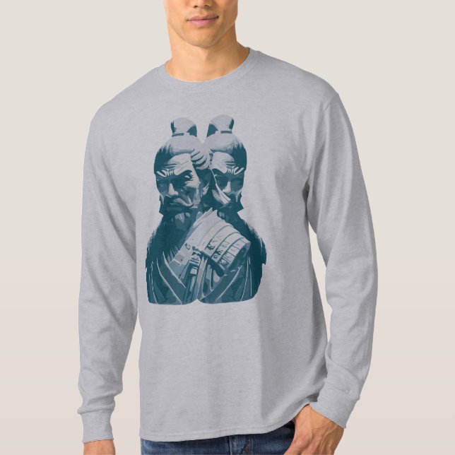 Camiseta Dois Estatuetas de Samurai Japoneses Design (Frente)