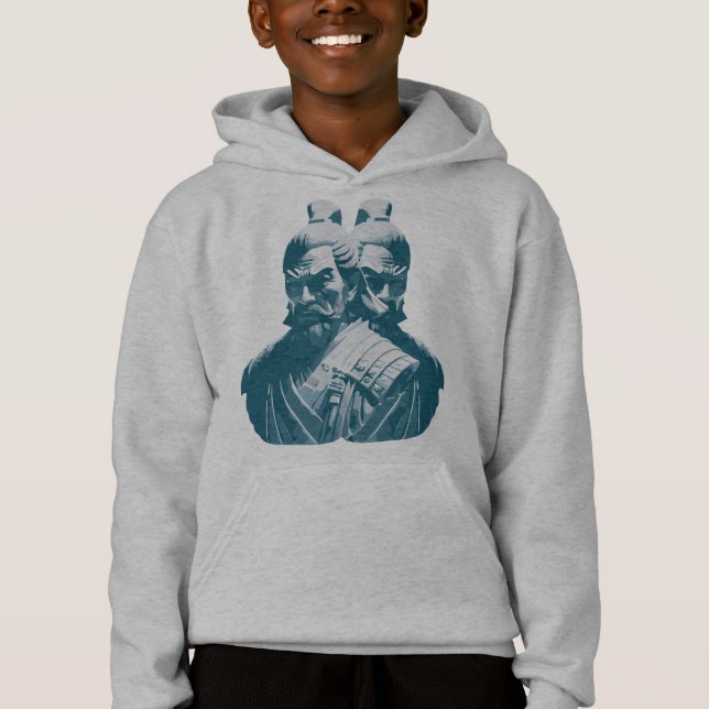 Camiseta Dois Estatuetas de Samurai Japoneses Design (Frente)