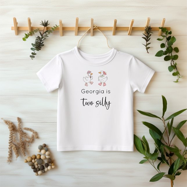 Camiseta Dois Ganso Bobo Aniversário Rosa (Criador carregado)