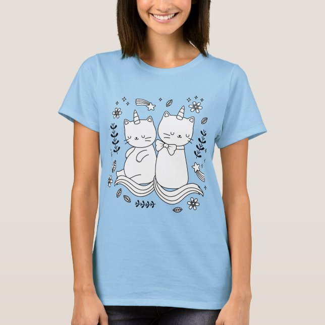 Camiseta Dois Gatinhos Unicórnio Bebê Presente de Mãe Unicó (Frente)