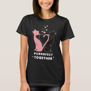 Camiseta Dois gatos bonitos, cor-de-rosa, Puro preto, junto