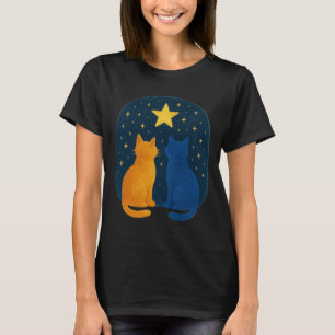 Camiseta Dois Gatos Espancando no Céu Noturno