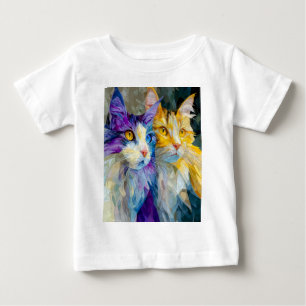 Camiseta Dois Gatos Roxos e Amarelos