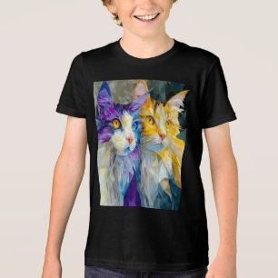 Camiseta Dois Gatos Roxos e Amarelos