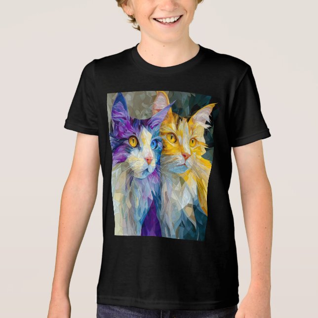 Camiseta Dois Gatos Roxos e Amarelos (Frente)