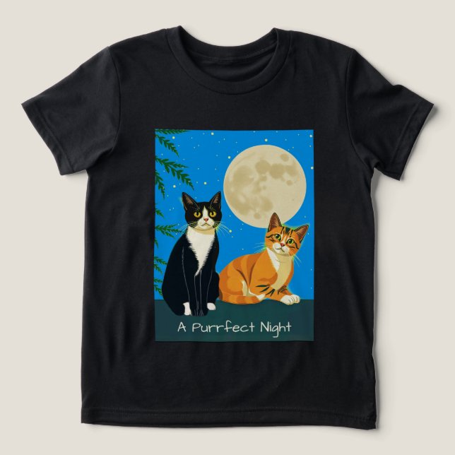 Camiseta Dois Gatos Sob A Lua Completa (Design frontal)