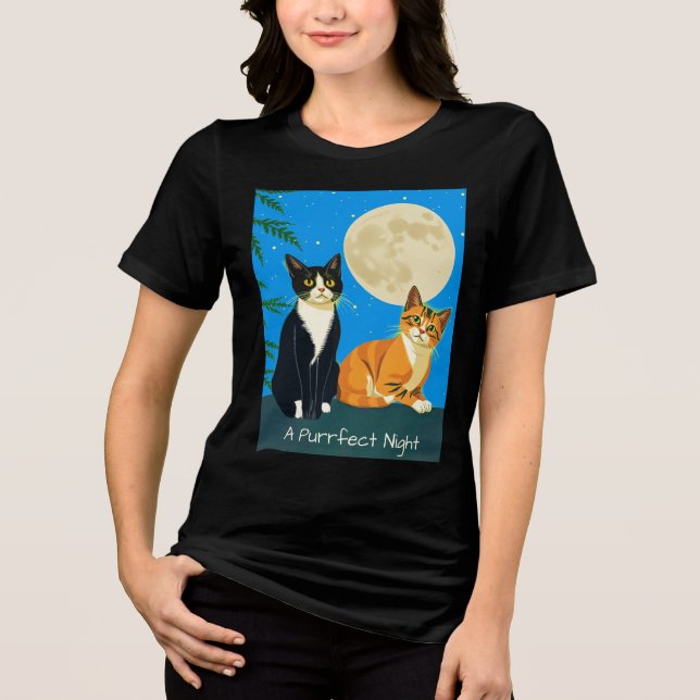 Camiseta Dois Gatos Sob A Lua Completa (Frente)