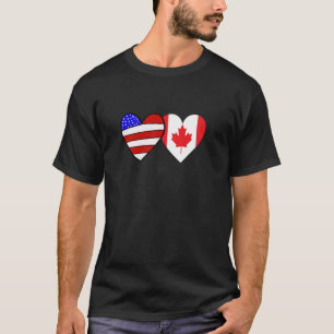 Camiseta Dois Países Corações EUA Canadá