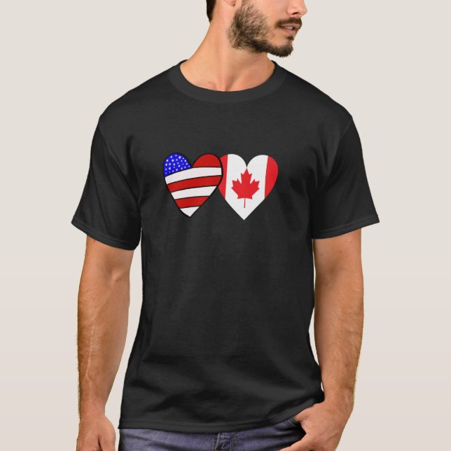 Camiseta Dois Países Corações EUA Canadá (Frente)