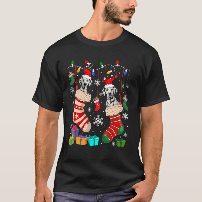 Camiseta Dois Papais noeis Cães Dalmacianos No Cão De Meias (Frente)