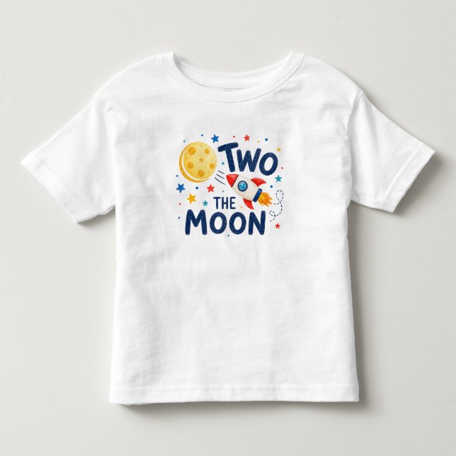 Camiseta Dois para a Lua 2º Aniversário Foguete Espaço Fofo (Frente)