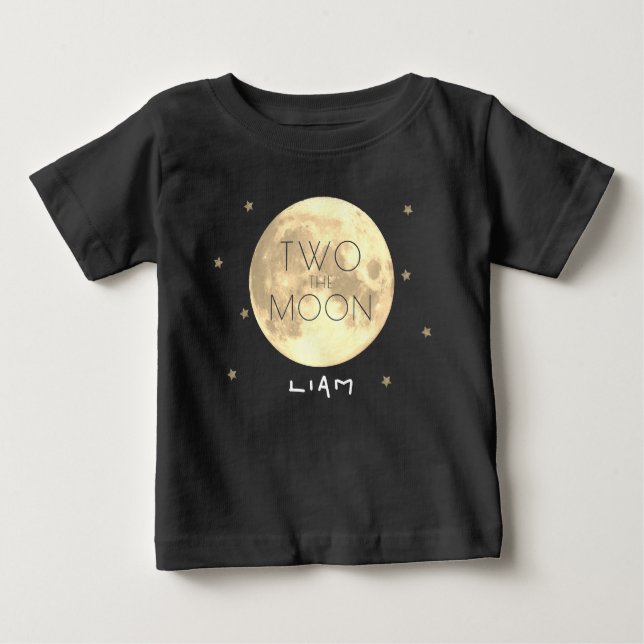 Camiseta Dois para o Menino de 2º Aniversário Preto Lua (Frente)