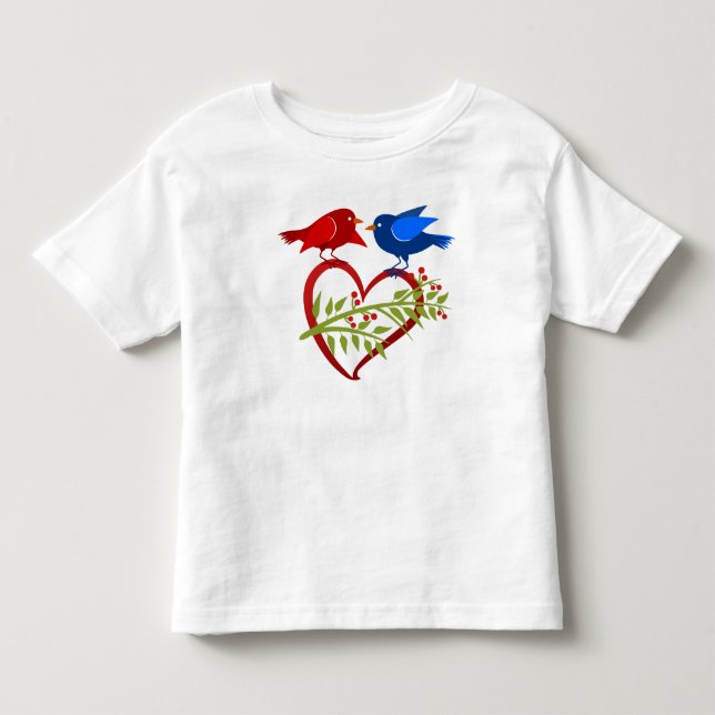 Camiseta Dois Pássaros Amorosos com Coração Aberto (Frente)