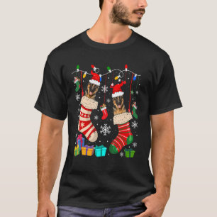 Camiseta Dois Pastores Alemães de Santa em Meias de Natal