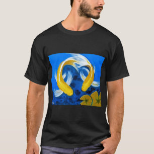 Camiseta Dois Peixes Koi Dourados em Pintura de Lago de Lír