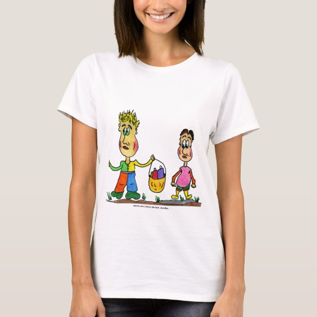 Camiseta Dois personagens de desenho animados com cesto de  (Frente)