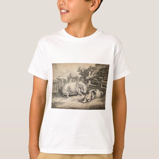 Camiseta Dois porcos deitados com palha numa Caneta ao ar l (Frente)