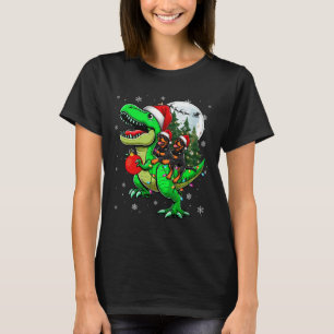 Camiseta Dois Rottweilers Xmas Andando em T-rex Reindeover