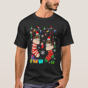 Camiseta Dois Shetland Sheepdogs Santa em Meias de Natal