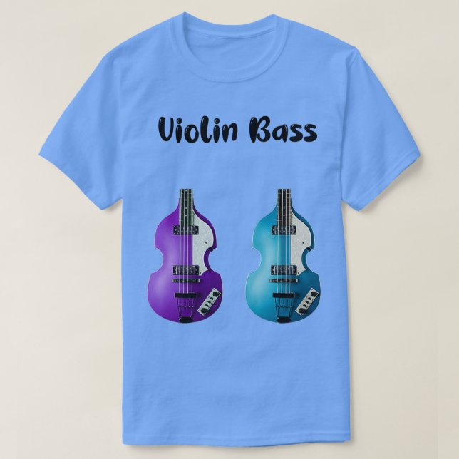 Camiseta Dois Tons Musicais De Violino De Hofner Azul E Rox (Frente do Design)