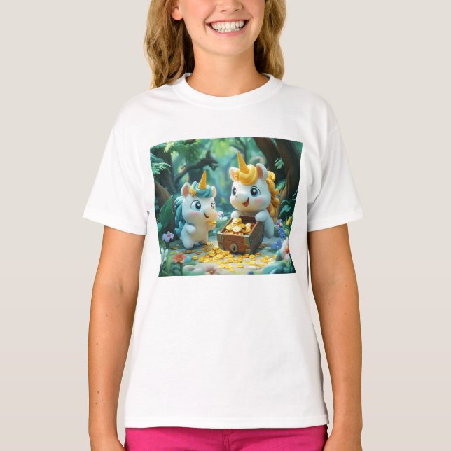 Camiseta Dois Unicórnios com caixa do tesouro (Frente)