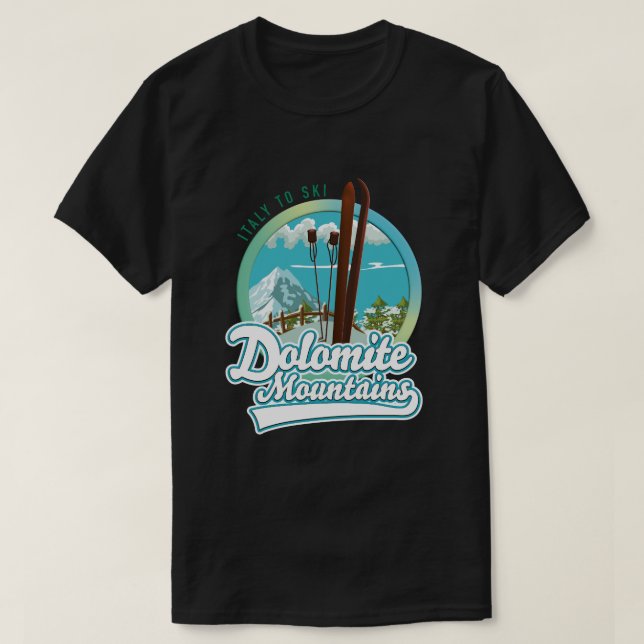 Camiseta Dolomite montanhas Itália logótipo de esqui (Frente do Design)